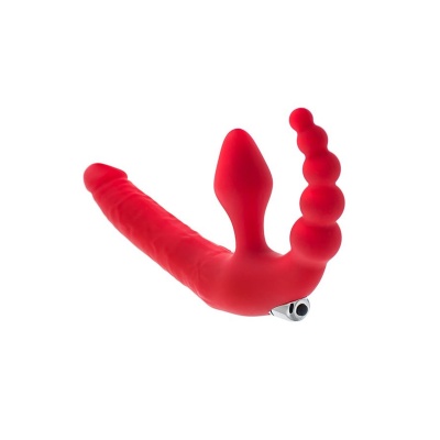 Strap-on bez uprzęży Black & Red z wibro-pociskiem, silikon medyczny, 35 cm - 1 2