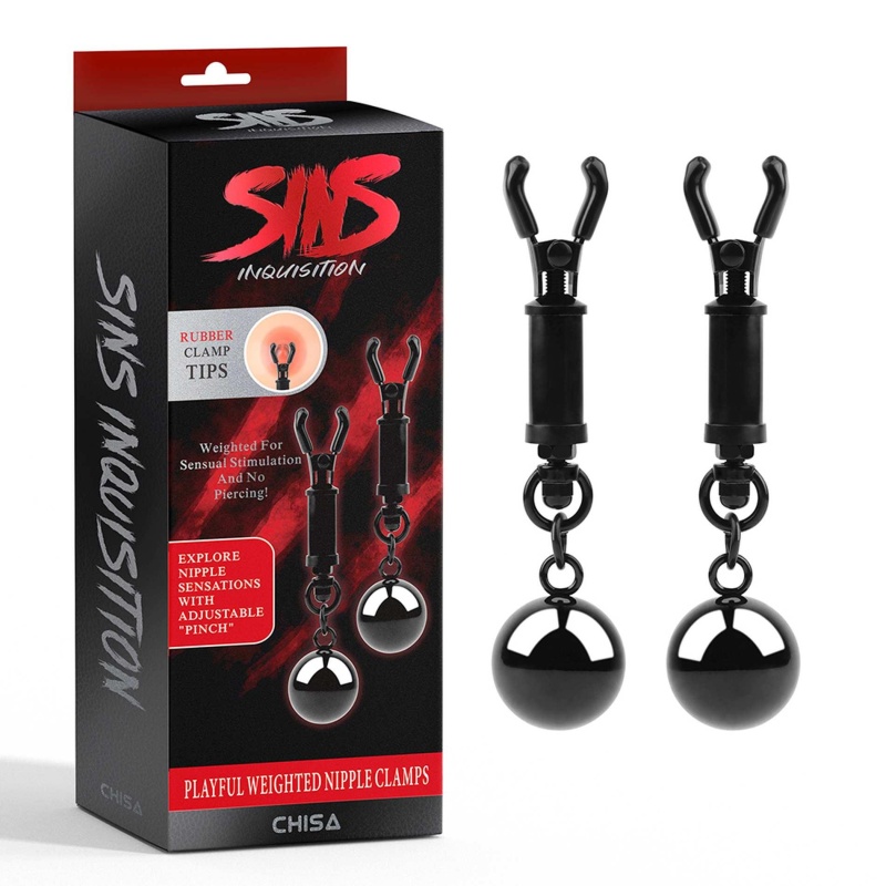 Weighted Nipple Clamps - Metalowe klamry na sutki z obciążeniem i regulacją nacisku, 12,5 cm - 1