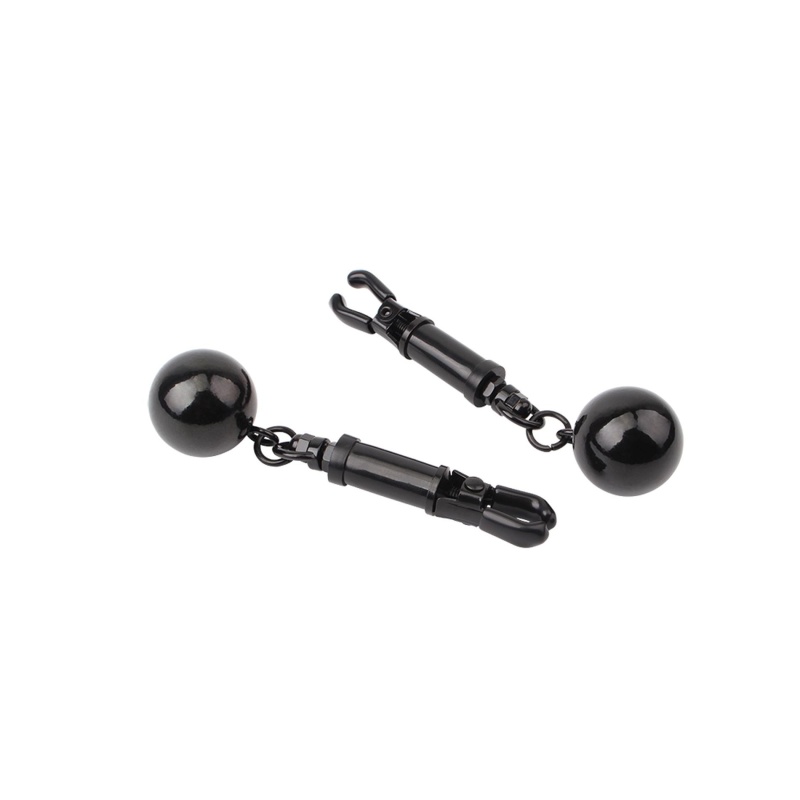 Weighted Nipple Clamps - Metalowe klamry na sutki z obciążeniem i regulacją nacisku, 12,5 cm - 4