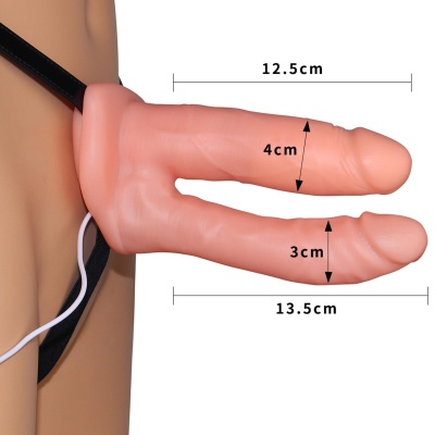 Wibrujący Strap-On Do Podwójnej Penetracji 15 cm (waginalny) 15,8 cm (analny) - 1 2