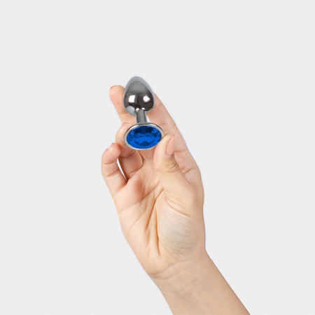 Korek analny metalowy Blue Jewelled S z niebieskim kryształem - gładkie aluminium bez niklu, 7 cm - 2