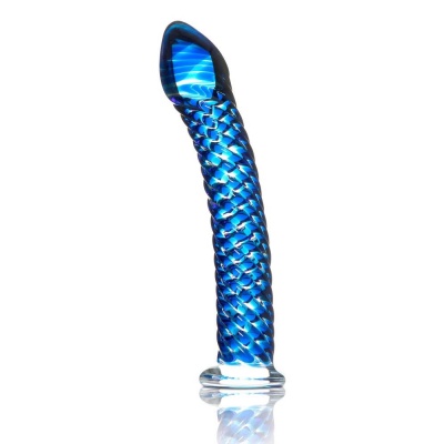 Szklany masażer spiralny No. 29 Blue — ręcznie wykonany, 19 cm - 1 2