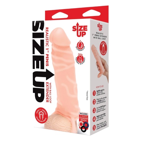 SIZE UP SILICONE REALISTIC PENIS EXTENDER WITH BALL LOOP FLESH - 1