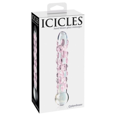 Szklane dildo Icicles No. 7 z wypustkami — masaż termiczny ciepłem i zimnem, 17,8 cm, Ø 2,8 cm - 1