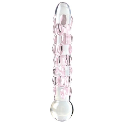 Szklane dildo Icicles No. 7 z wypustkami — masaż termiczny ciepłem i zimnem, 17,8 cm, Ø 2,8 cm - 1 2