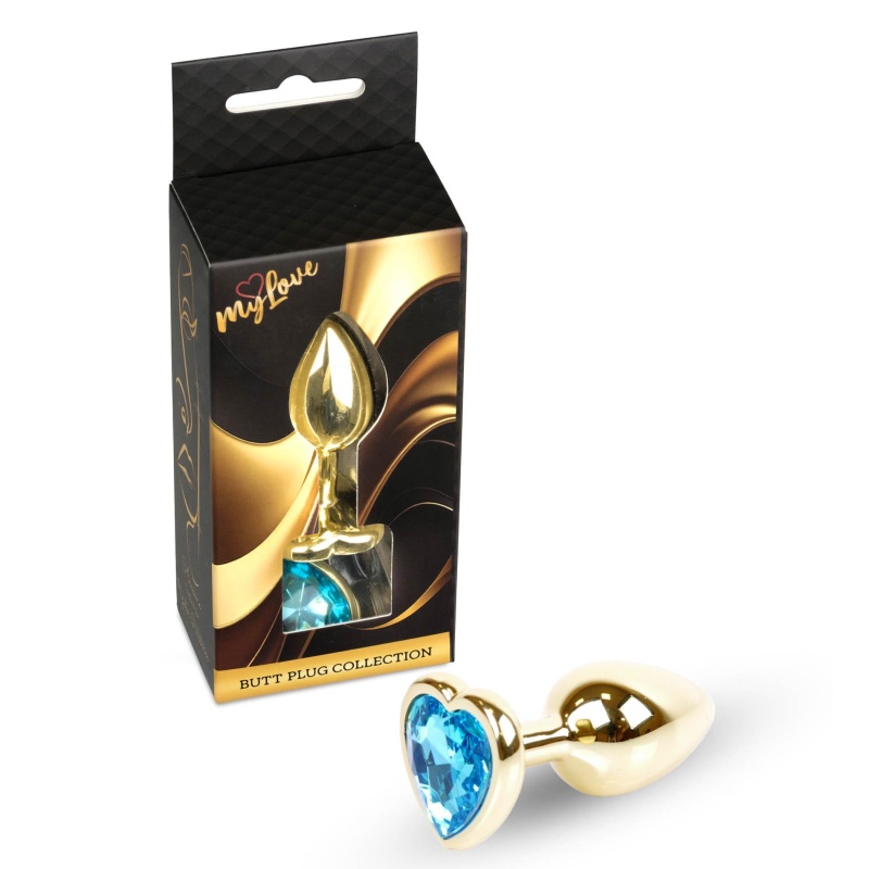 Biżuteria analna Gold Heart PLUG Light Blue - stal nierdzewna, korek anatomiczny 7 cm x 2,7 cm - 7