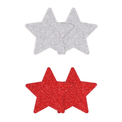 PRETTY PASTIES GLITTER STARS redILVER 2 PAIR - 1 2