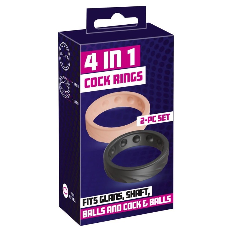 Zestaw 2 pierścieni na żołądź prącia You2Toys 4in1 Cock Rings - silikon Soft Touch, 4 konfiguracje noszenia, szerokość 1 cm, śre - 1