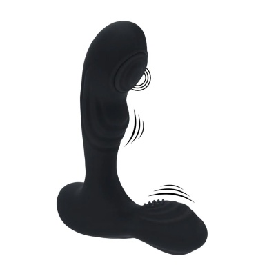 Vibrating and Tapping Silicone Prostate Massager with Ball Stimulator - Black - 1