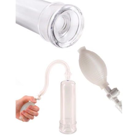 Pompa próżniowa do prącia PW Beginner's Power Pump Clear z gruszką pompującą i zaworem bezpieczeństwa, długość 19 cm, średnica 5 - 6