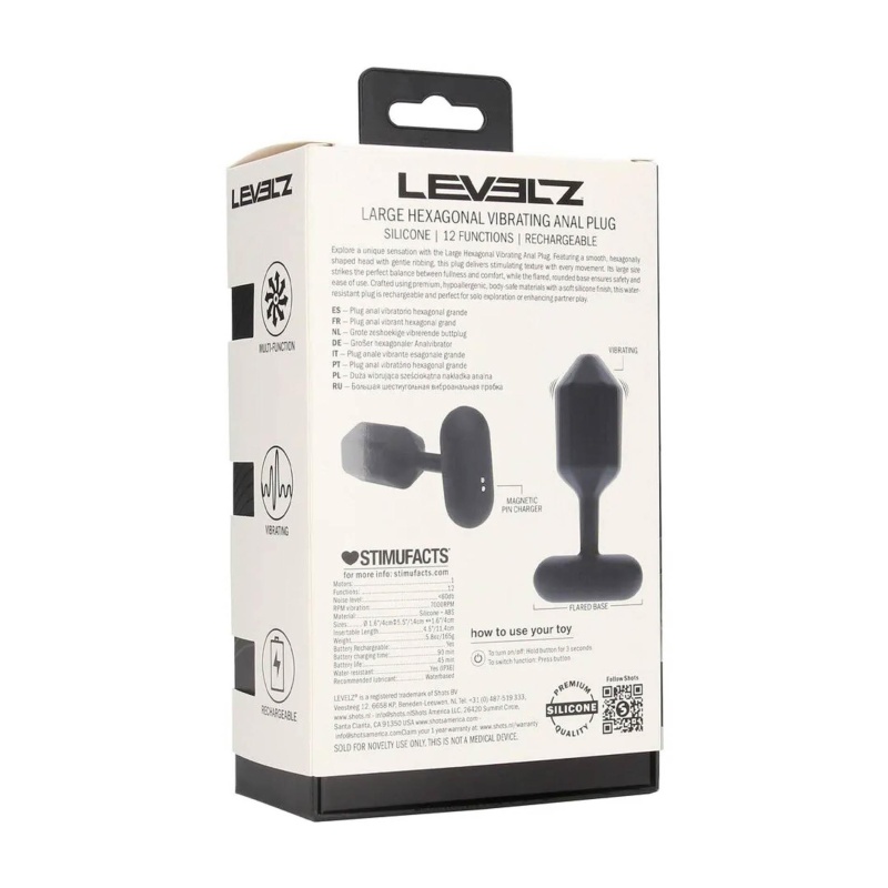 Hexagonal Vibrating Silicone Anal Plug - L - Black - 3