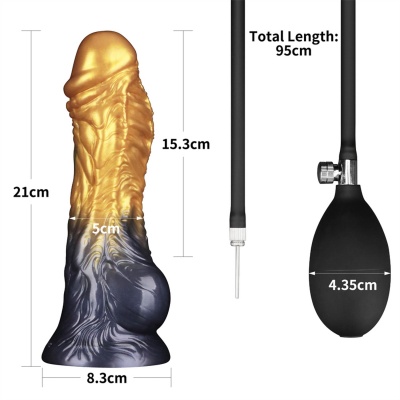 Dwugęstościowy nadmuchiwany dildo silikonowy 20 cm Fioletowo-złoty - 1 2