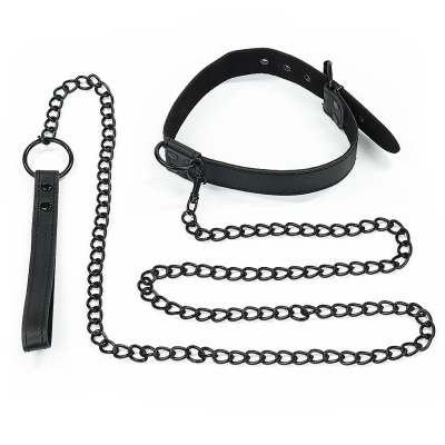 Obroża ze smyczą Bondage Fetish czarna matowa 36-45 cm - 1