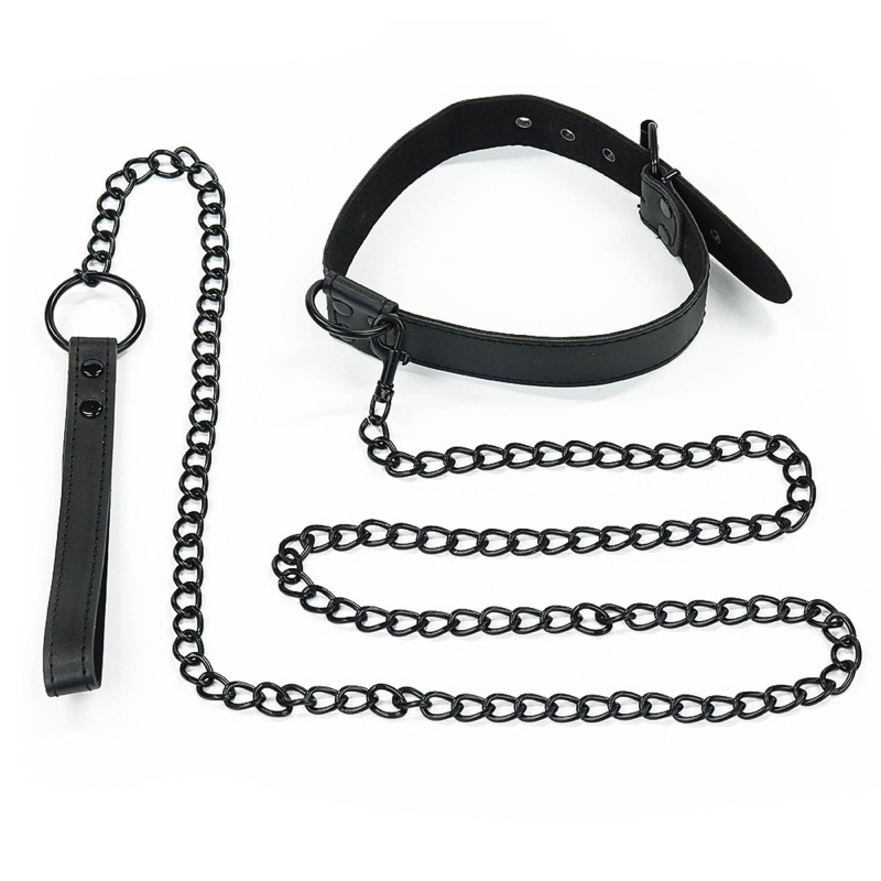Obroża ze smyczą Bondage Fetish czarna matowa 36-45 cm - 1