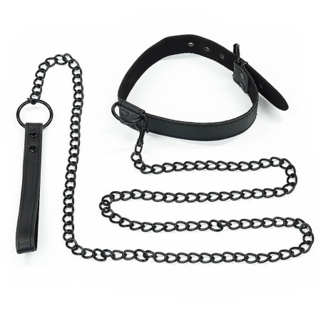Obroża ze smyczą Bondage Fetish czarna matowa 36-45 cm - 1
