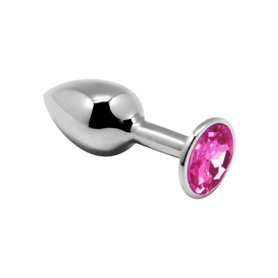 Korek analny Mini Metal Butt Plug M - gładki polerowany metal, kryształ w podstawie, długość 8 cm, średnica 3,4 cm - 1