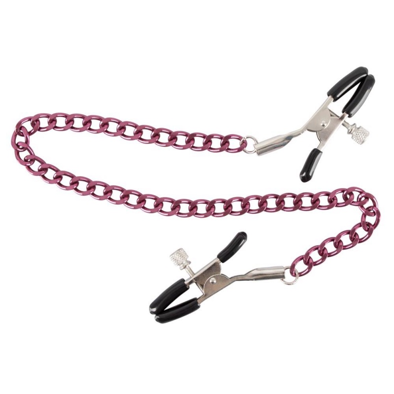 Klamry na brodawki ORION Nipple Chain Purple – regulacja nacisku śrubą, klamra 5,2 cm, łańcuszek 30 cm - 2