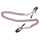 Klamry na brodawki ORION Nipple Chain Purple – regulacja nacisku śrubą, klamra 5,2 cm, łańcuszek 30 cm - 2