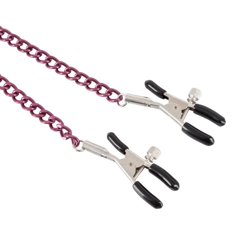 Klamry na brodawki ORION Nipple Chain Purple – regulacja nacisku śrubą, klamra 5,2 cm, łańcuszek 30 cm - 4