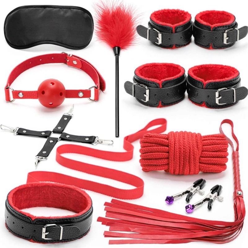 Fetish Fever - Bondage Set - 10 pieces - Red/Black - 1