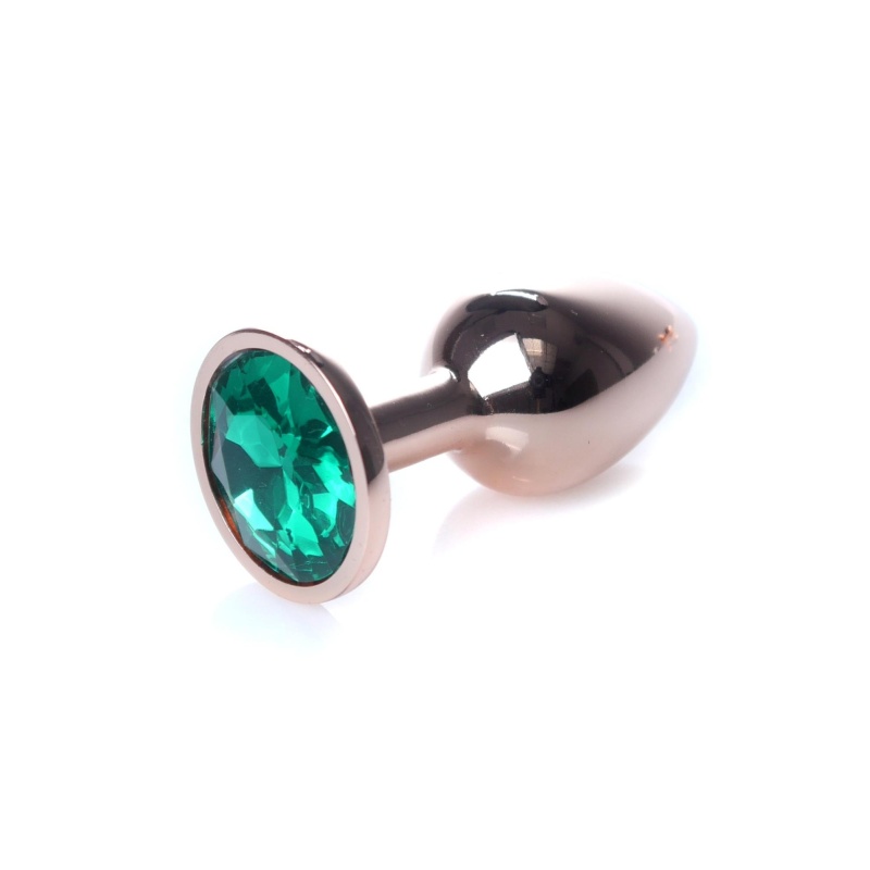 Biżuteria analna Jewellery Red Gold PLUG - stal nierdzewna, anatomiczny korek z zielonym kamieniem, 7 cm - 2