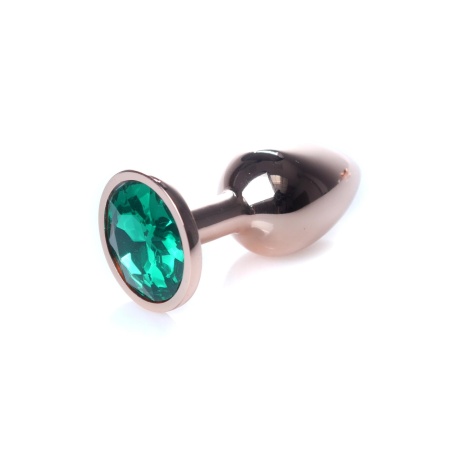 Biżuteria analna Jewellery Red Gold PLUG - stal nierdzewna, anatomiczny korek z zielonym kamieniem, 7 cm - 2