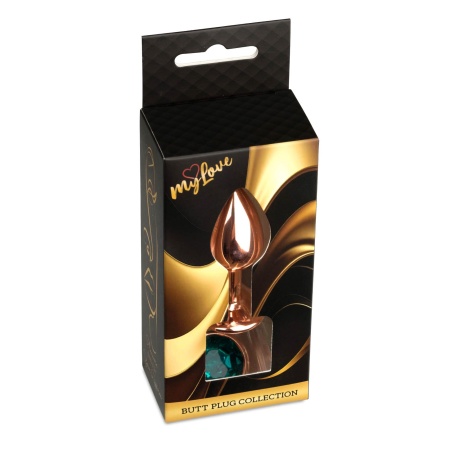 Biżuteria analna Jewellery Red Gold PLUG - stal nierdzewna, anatomiczny korek z zielonym kamieniem, 7 cm - 7