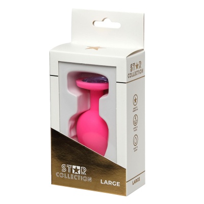Star Collection - Pink Silicone Anal Plug L- Purple Stone - 1