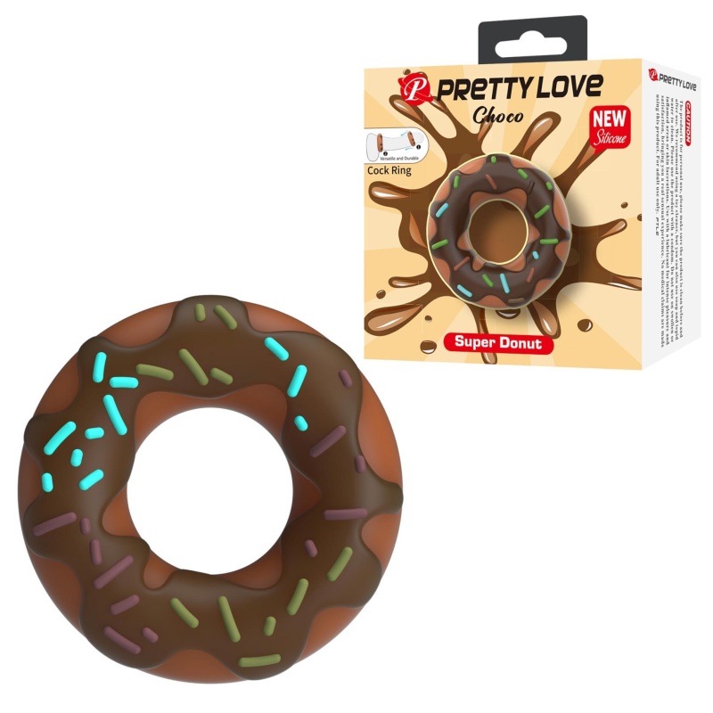 Silikonowy pierścień erekcyjny Choco Super Donut w kształcie pączka, 9 cm średnicy - 1