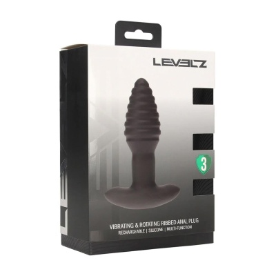 Vibrating and Rotating Ribbed Silicone Anal Plug - Black - 1 2