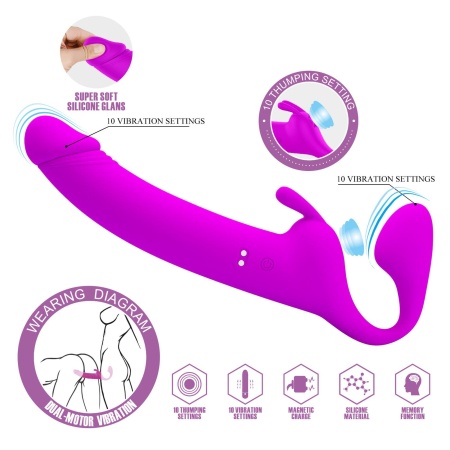 Dildo strap-on bez uprzęży Zanini z wibracjami i pulsowaniem, 20 cm - 2