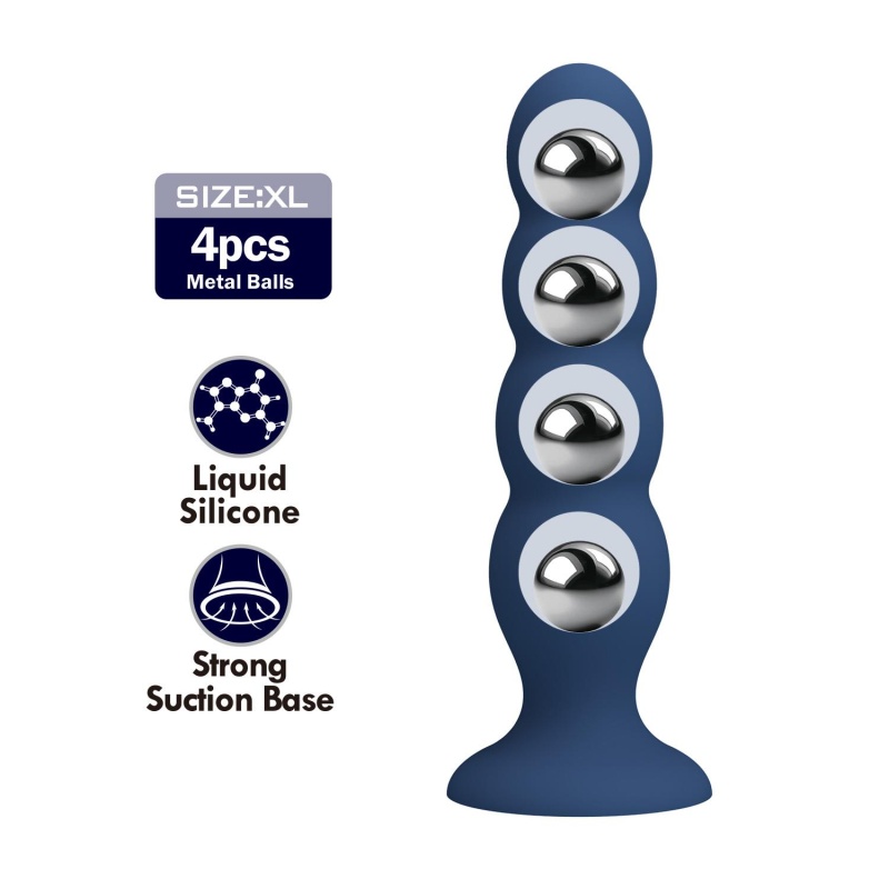 Analplug Metal & Liquid Silicone z 4 kulkami ze stali nierdzewnej - długość 16,5 cm - 2