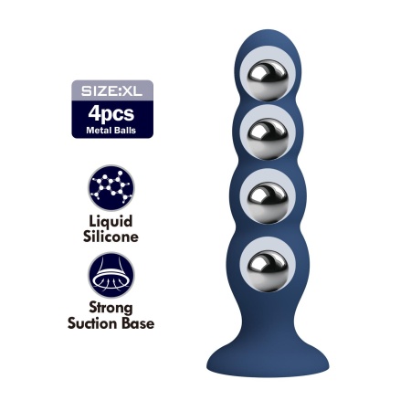 Analplug Metal & Liquid Silicone z 4 kulkami ze stali nierdzewnej - długość 16,5 cm - 2