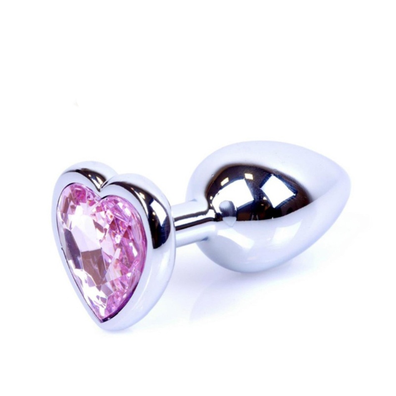Silver Heart Plug Rose - stalowy korek analny z różowym kryształem w kształcie serca, 7 cm, Ø 2,7 cm - 7
