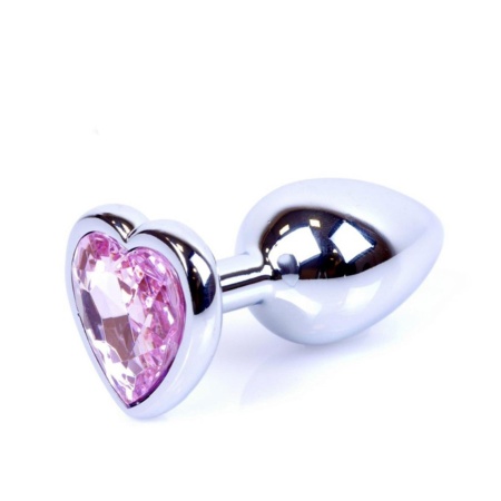 Silver Heart Plug Rose - stalowy korek analny z różowym kryształem w kształcie serca, 7 cm, Ø 2,7 cm - 7