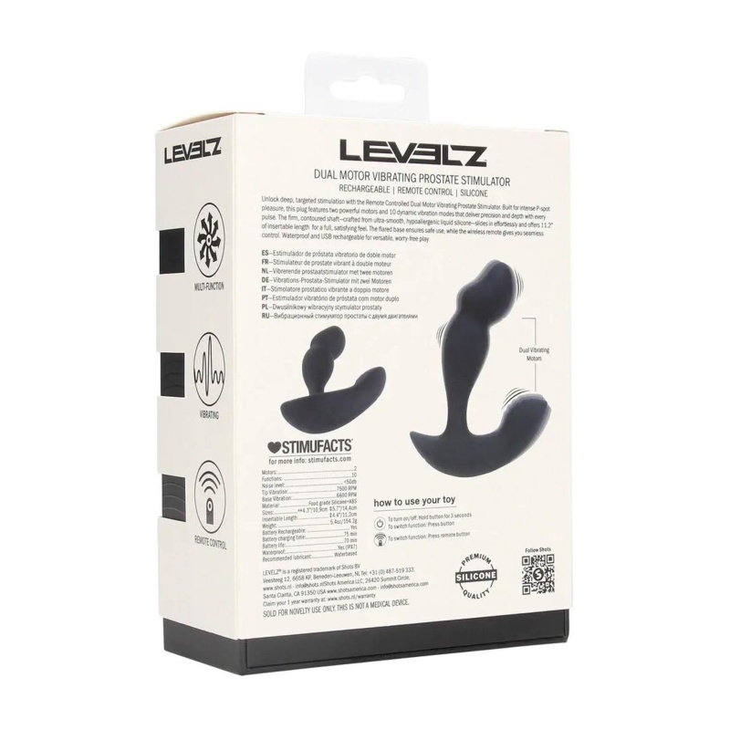 Stymulator prostaty Levelz Dual Motor z pilotem i 10 trybami wibracji, długość całkowita 28,5 cm - 3