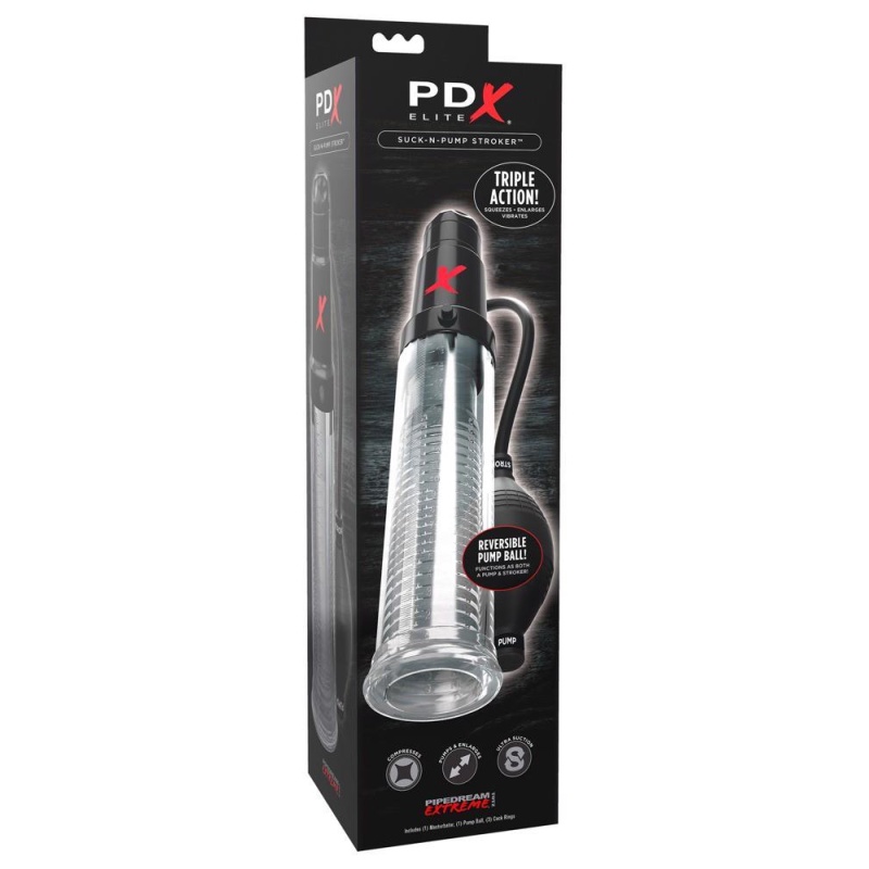 Masturbator i pompka do penisa PDX ELITE Suck-N-Pump Stroker z regulacją podciśnienia i siły ssania, 33 cm - 1