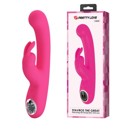 Wibrator króliczek Lamar Dark Pink, 22 cm, z zakrzywioną końcówką, 10 funkcjami wibracji i 9 poziomami intensywności - 1