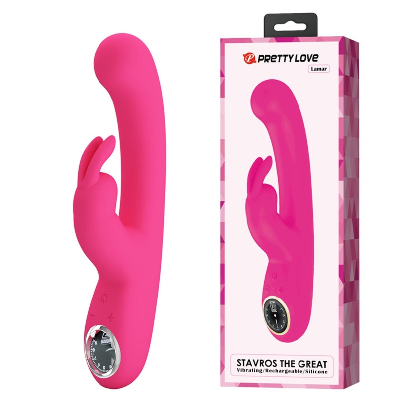 Wibrator króliczek Lamar Dark Pink, 22 cm, z zakrzywioną końcówką, 10 funkcjami wibracji i 9 poziomami intensywności - 1