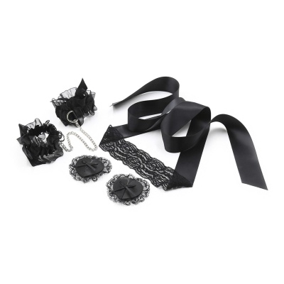 Koronkowy zestaw bondage Lace Me Up – czarny, 3-elementowy - 1