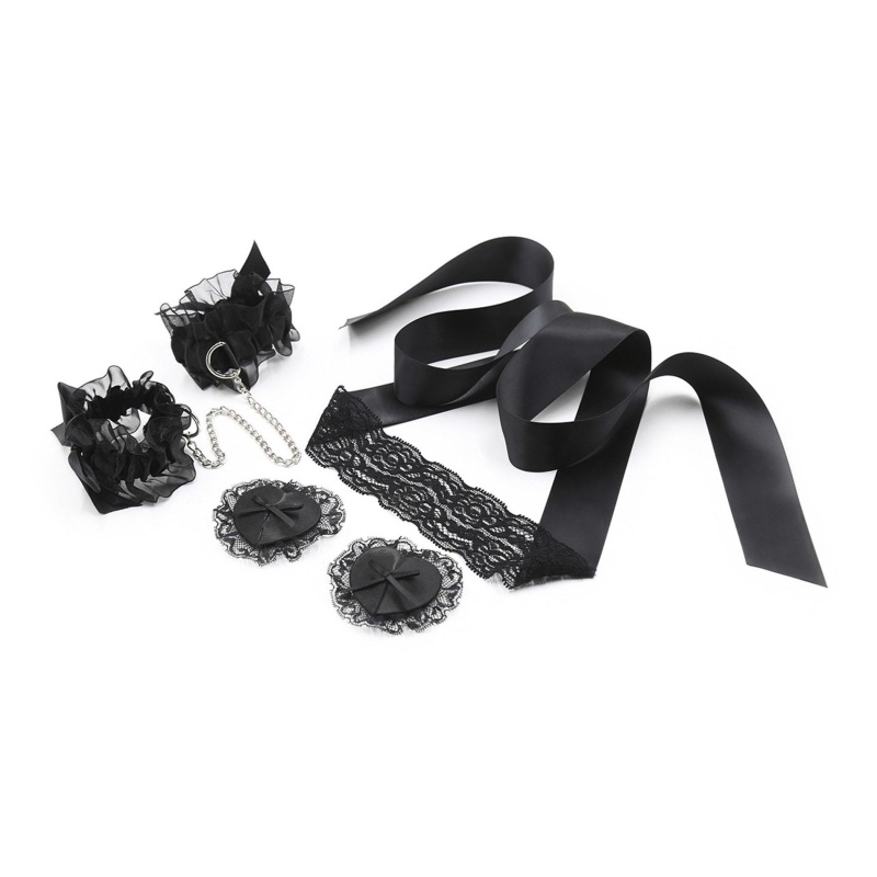 Koronkowy zestaw bondage Lace Me Up – czarny, 3-elementowy - 1