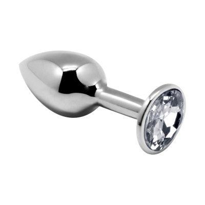 Mini Metal Butt Plug L clear - metalowy korek analny z bezbarwnym kryształem, długość 9 cm, średnica maksymalna 4,1 cm - 1