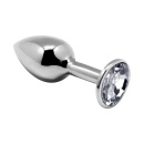 Mini Metal Butt Plug L clear - metalowy korek analny z bezbarwnym kryształem, długość 9 cm, średnica maksymalna 4,1 cm - 1