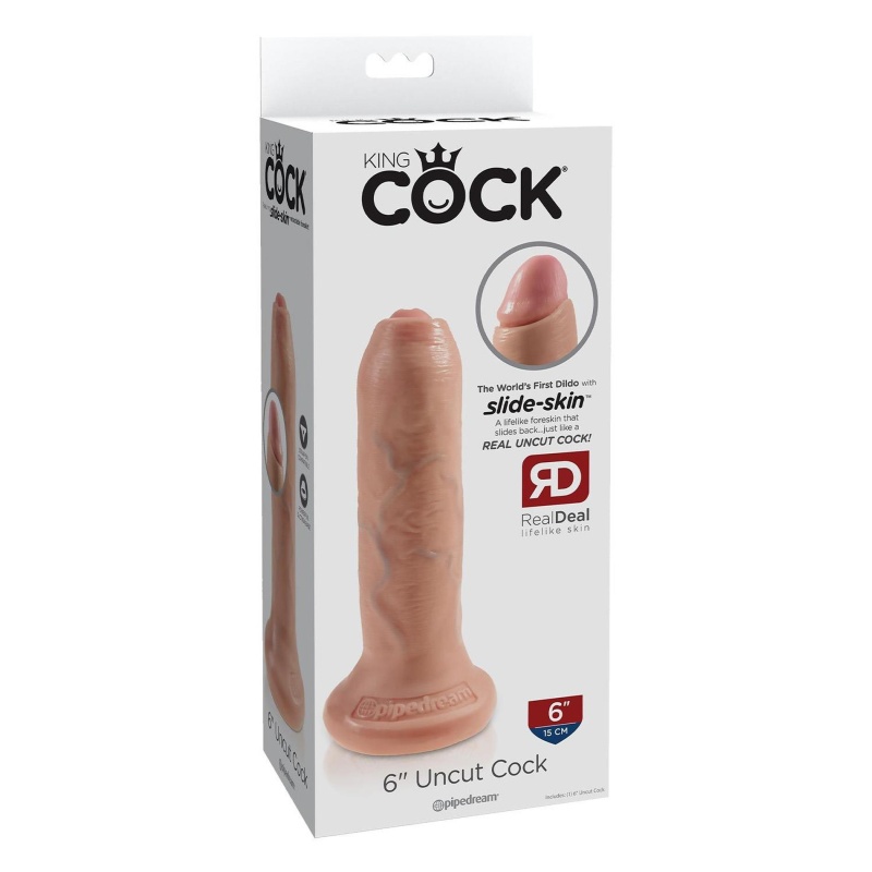 Dildo 6 Inch Uncut Light z ruchomym napletkiem, długość 15 cm - 4