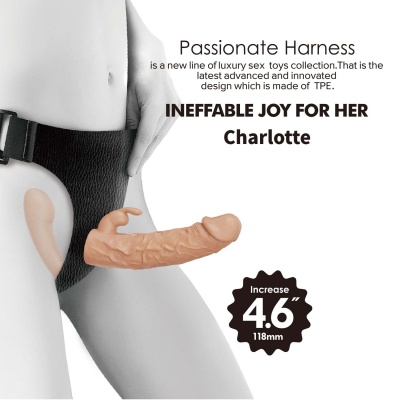 Regulowana uprząż strap-on Charlotte 24,8 cm - podwójne dildo TPE - 1 2