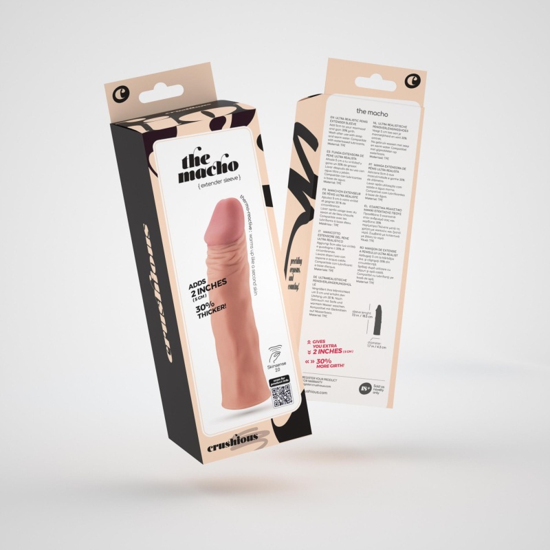 Nakładka penisa Crushious The Macho 2" (5 cm) z realistyczną fakturą Skinsense 2.0 TPE 18,5 cm - 11