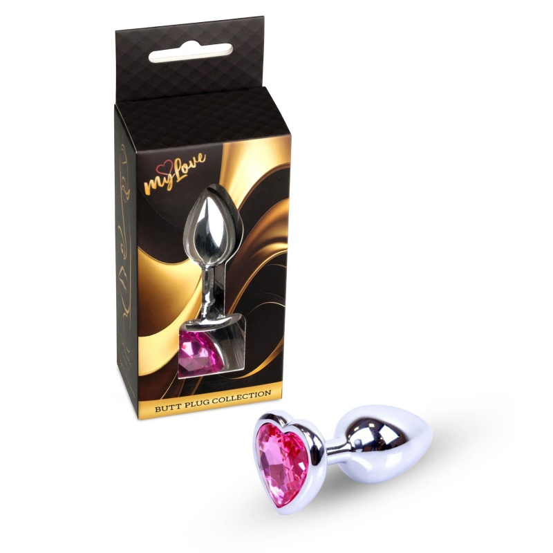 Korek analny Jewellery Silver Heart - stal nierdzewna, różowy kryształ serca, długość 7 cm, średnica 2,7 cm - 8