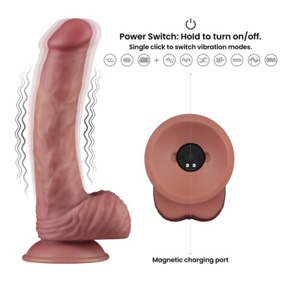 Lovetoy Power Cock Dildo wibrujący 22,8 cm (9") – jasny różowy - 1 2