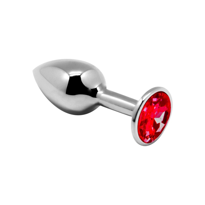 Korek analny Mini Metal M z czerwonym kryształem, stal nierdzewna, długość 8 cm - 1