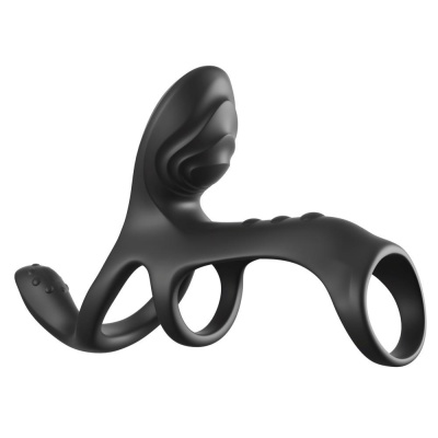 Wibrujący pierścień erekcyjny z rękawem Ultimate Couples Cage Max Black – 3 silniki, silikon medyczny, długość 19,5 cm - 1 2